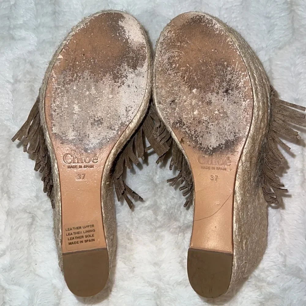 Chloe Platform Suede Fringe Espadrilles Size EU 37/ US 7